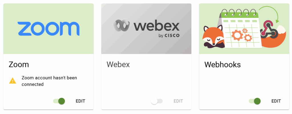 Zoom card being activated in settings.