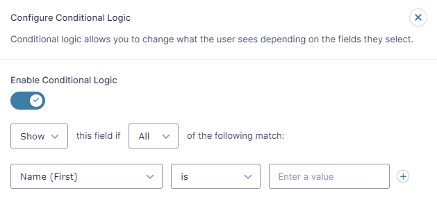 Screenshot depicting how to toggle Enable Conditional Logic on.