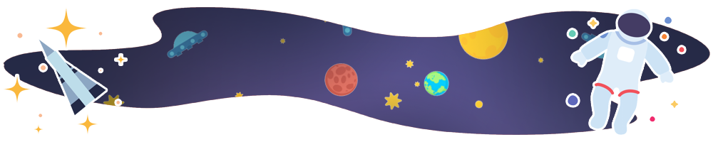 Banner image of a galaxy blob with a space ship to the left and astronaut floating away in the right