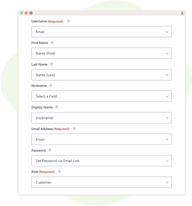 Properties being mapped to certain Fields for User Registration