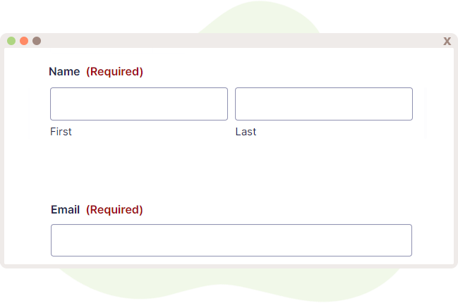 Form displaying Name and Email fields, necessary for SSA to function