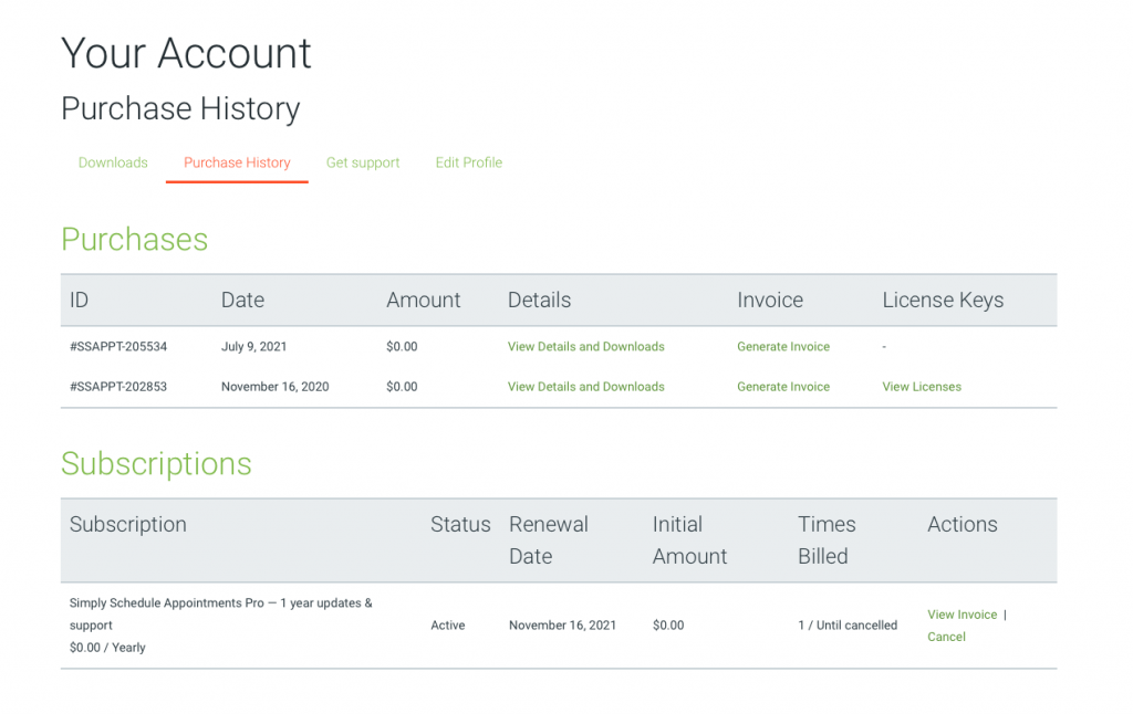 The Payments Tab in the account