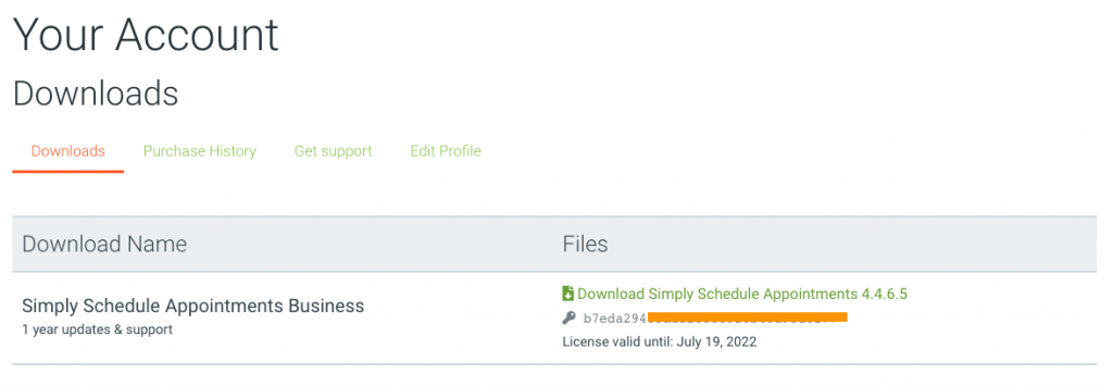 Downloads Tab in the Simply Schedule Appointments Account