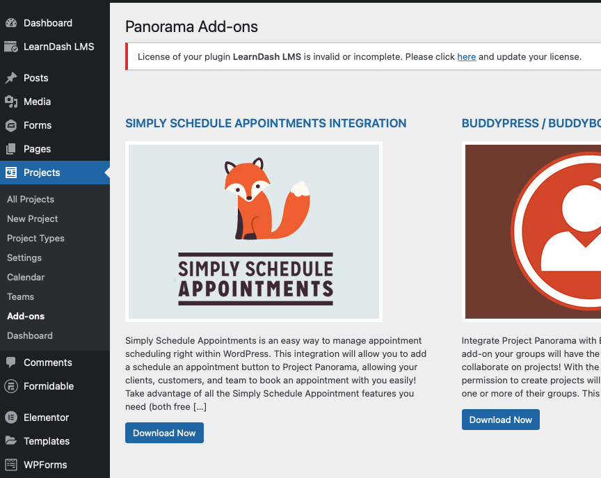 Simply Schedule Appointments listed out in the Project Panorama Add-ons page 