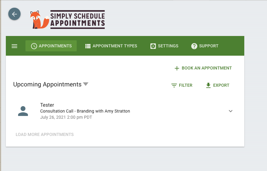 Upcoming Appointments viewed by admin
