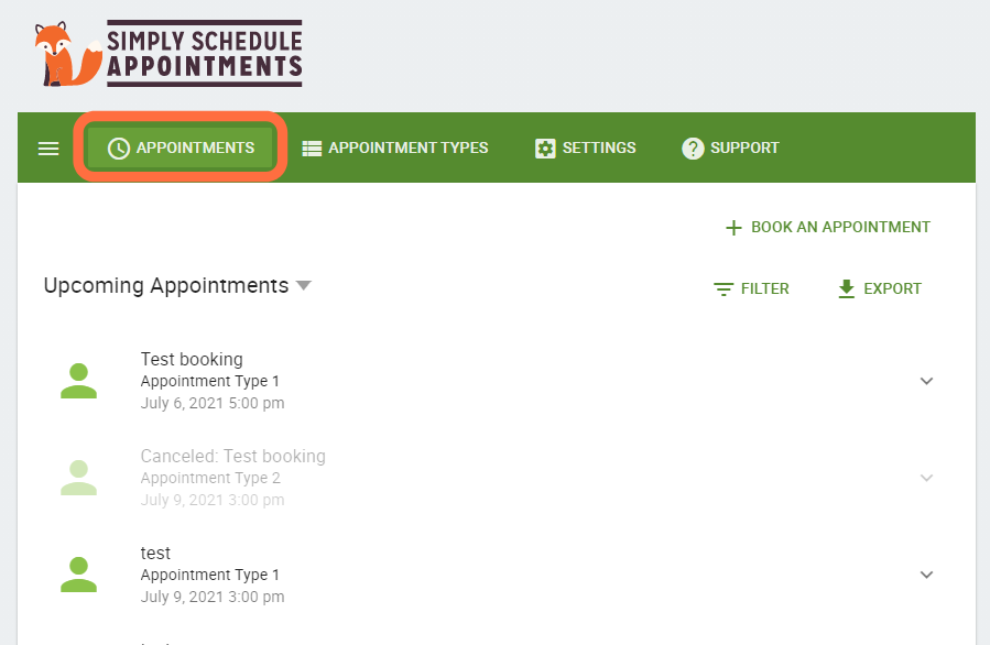 Screenshot depicting the Admin Dashboard and how to view appointments.