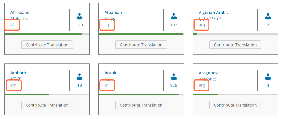 The WordPress language directory with the language code highlighted under the Language title