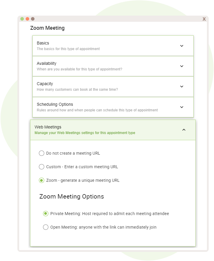 Zoom Web Meeting Creation and Options