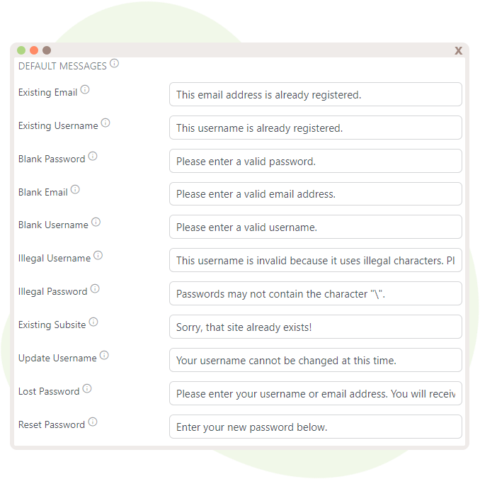 Default Messages within User Registration addon