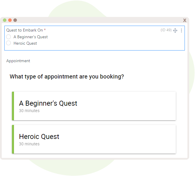 Radio buttons added into the form along with the Appointment field below