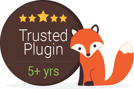 Nosso mascote, Foxy, garantindo que este é um plugin confiável com 5 estrelas e 5 anos no mercado