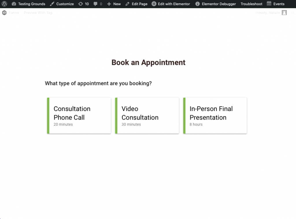 List of appointment types displayed in three columns.