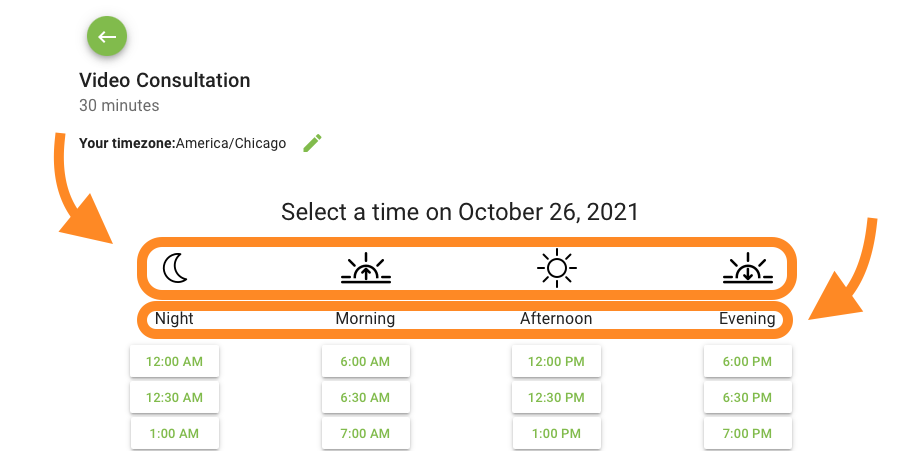 Screenshot depicting the time categories of the booking calendar and hiding the header of the time categories.