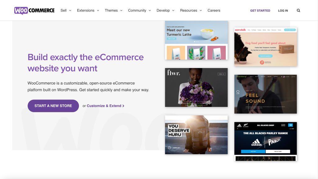 Screenshot of the WooCommerce homepage, a WP e Commerce PayPal plugin