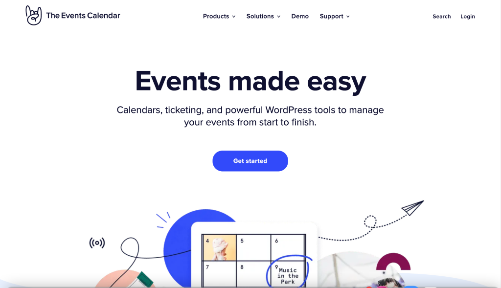The Events Calendar homepage, an events calendar plugin for WordPress