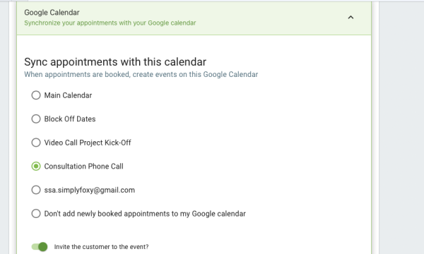 Screenshot depicting the list of calendars in the Appointment Type.