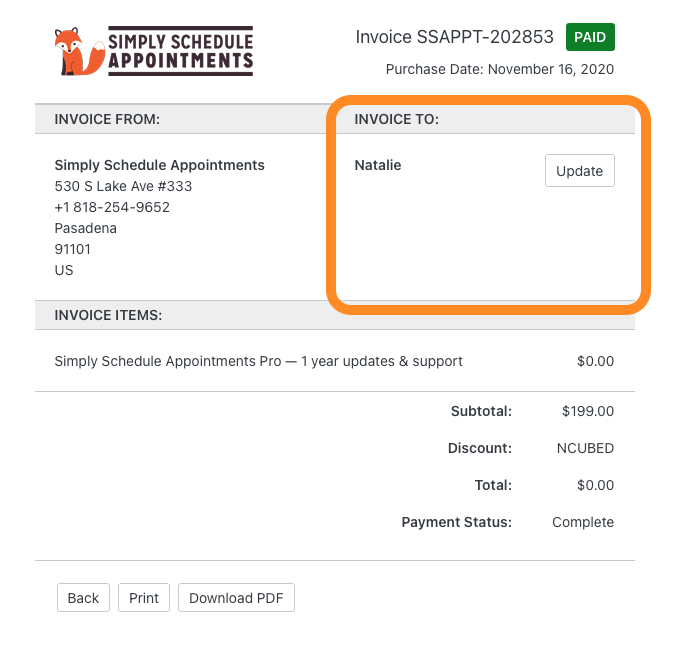 View Invoice Link Within the SSA Purchase History Tab