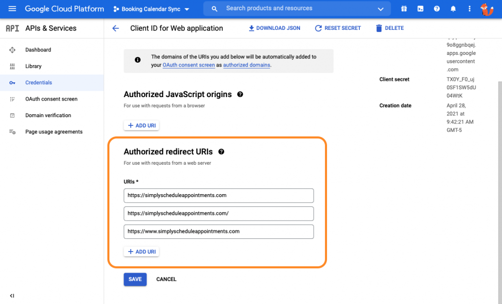 Adding a variety of URLs to the Authorized Redirect URIs section in the Google API Console
