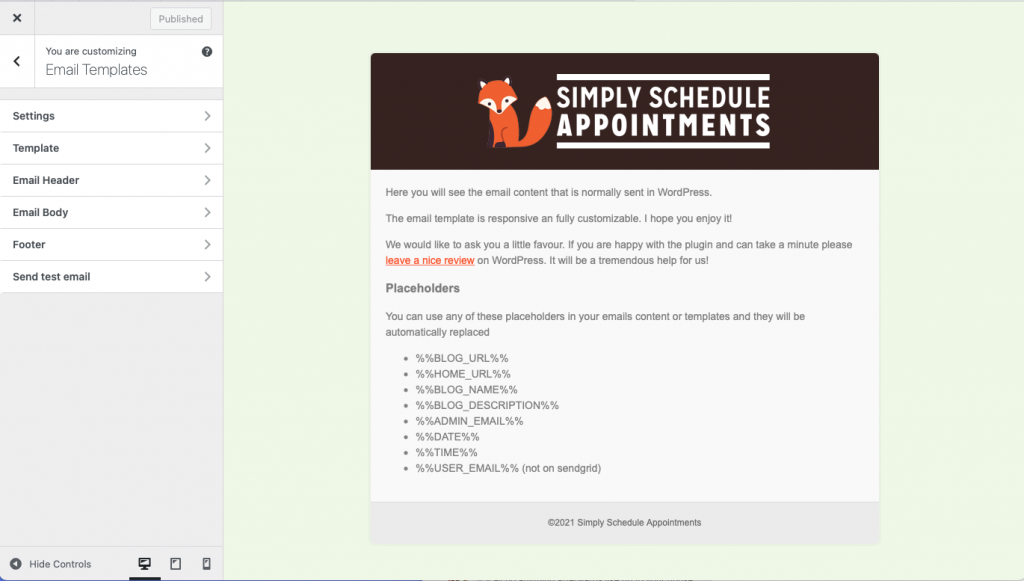 Customized Email Templates Example using Simply Schedule Appointments