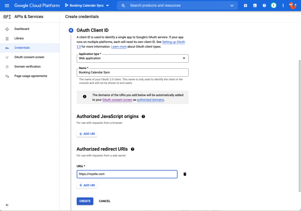 OAuth Client ID Creation on the Google API Dashboard