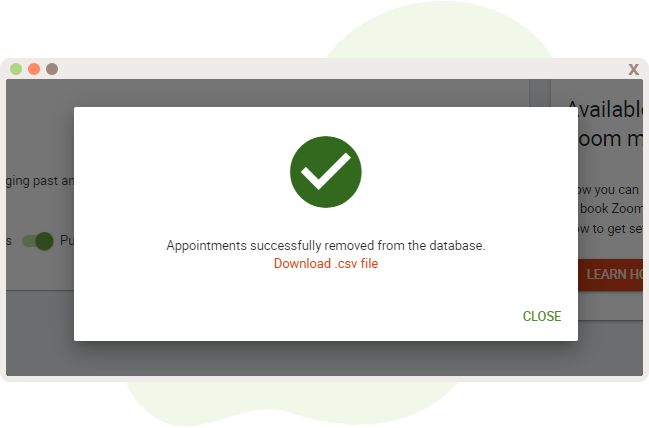 Download .CSV file after purging appointments