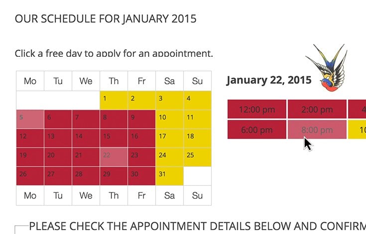 Appointments+ booking calendar