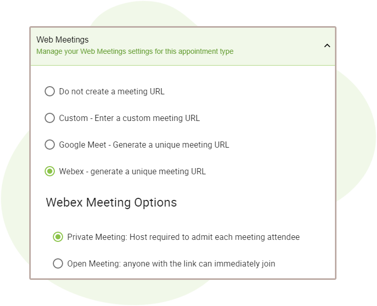 Set Appointment Type to display Webex meetings