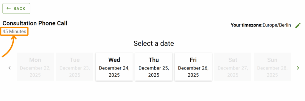 Displayed duration on the appointment type while booking appointments