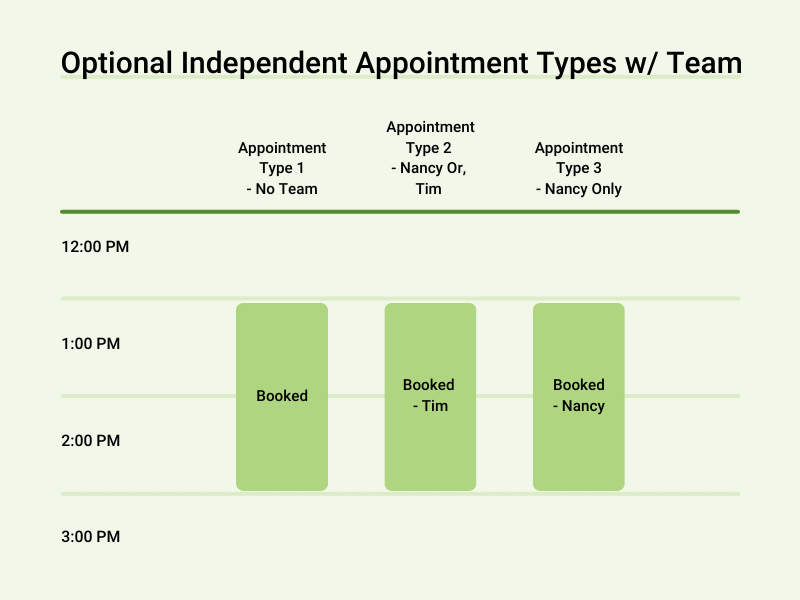 Infographic depicting optional independent appointment types after the user setup team booking.