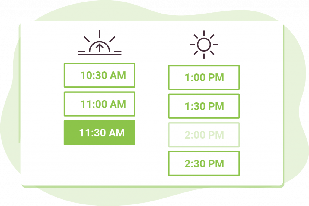 Illustration showing a close up of the time slots included in the booking forms of Simply Schedule Appointments.