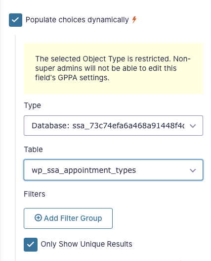 Entering the database table to populate the choices dynamically with Gravity Wiz perks.