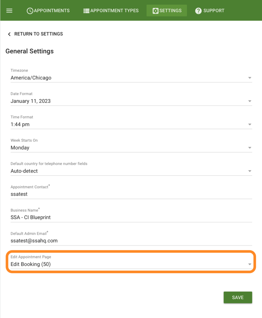 Edit Appointment Page Field in General Settings