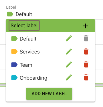 Screenshot of the Label field with the dropdown enabled to let the user select a label.