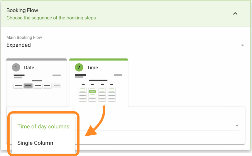 View Setting for the Time Selection screen in the Expanded Booking Flow