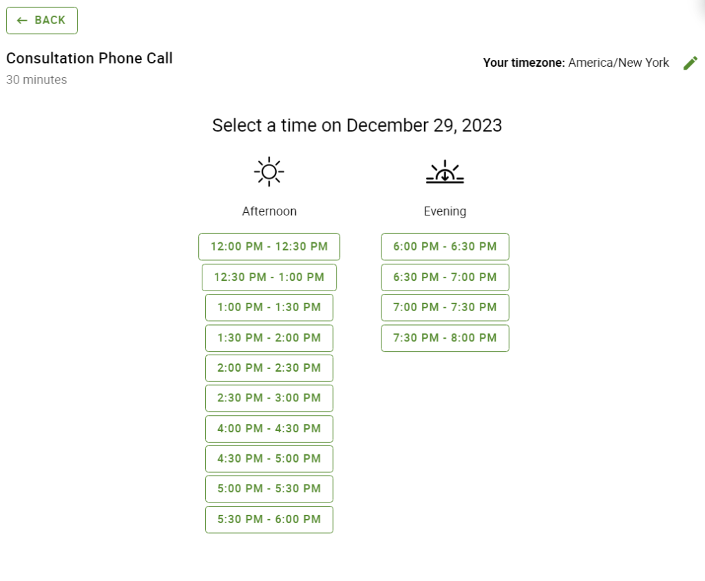 Time slots depicting end times in appointment type so people have a more clear picture of when the appointment ends.