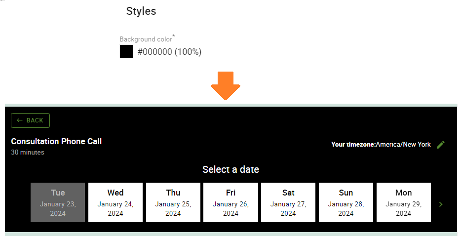 Background color modified to display in the background of the booking calendar.

