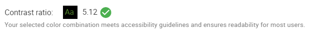 Contrast Ratio for a Green and Black accent and background color combination.