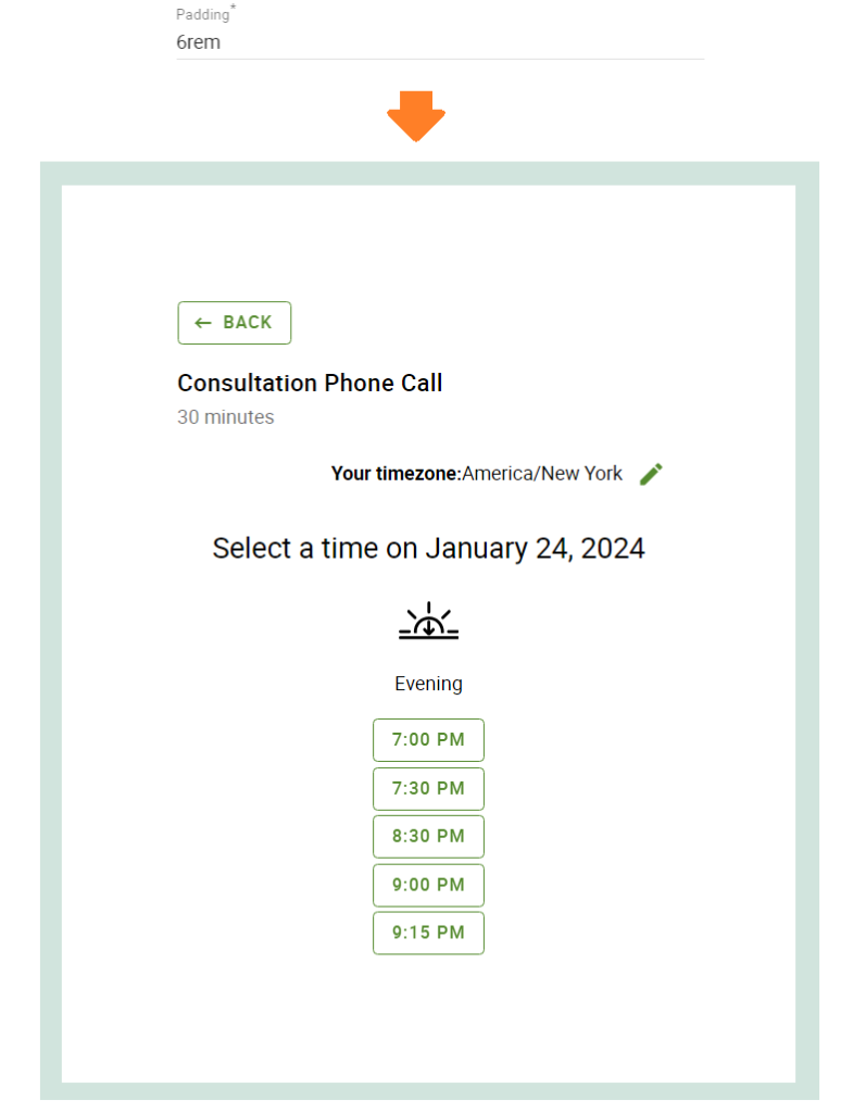 Padding applied to the booking calendar, creating space around the container it's located in.