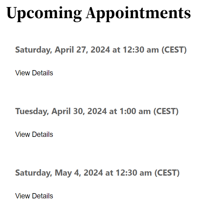 Upcoming Appointments Module without displaying the Web Meeting Link