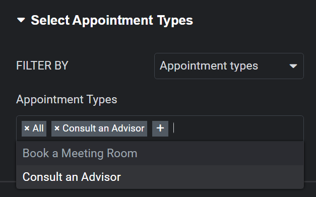 Selecting which Appointment Types to display in the dropdown and adding them to the list.