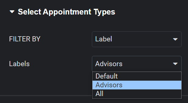 Filtering the Appointment Types by Label groups.
