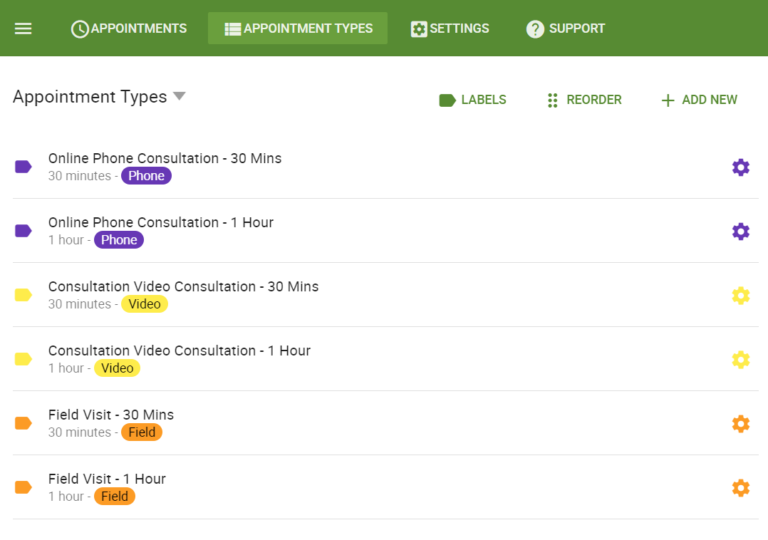 Appointment Types on the SSA Dashboard