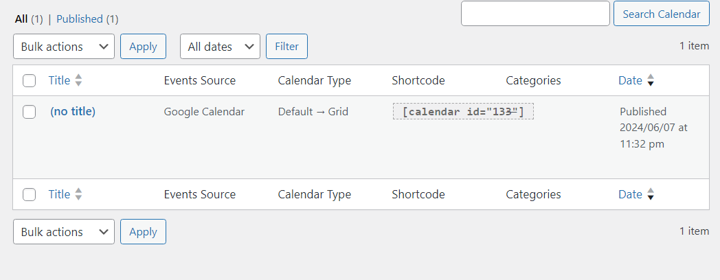 Obtaining the Simple Calendar shortcode.