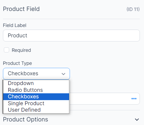 Changing product type to checkboxes.