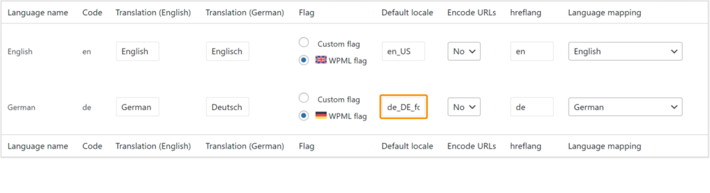 Add German Formal shortcode locale in the WPML Language settings.