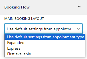 Booking Flows dropdown