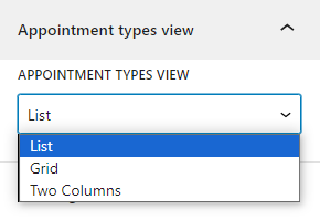 Appointment Types view dropdown setting.