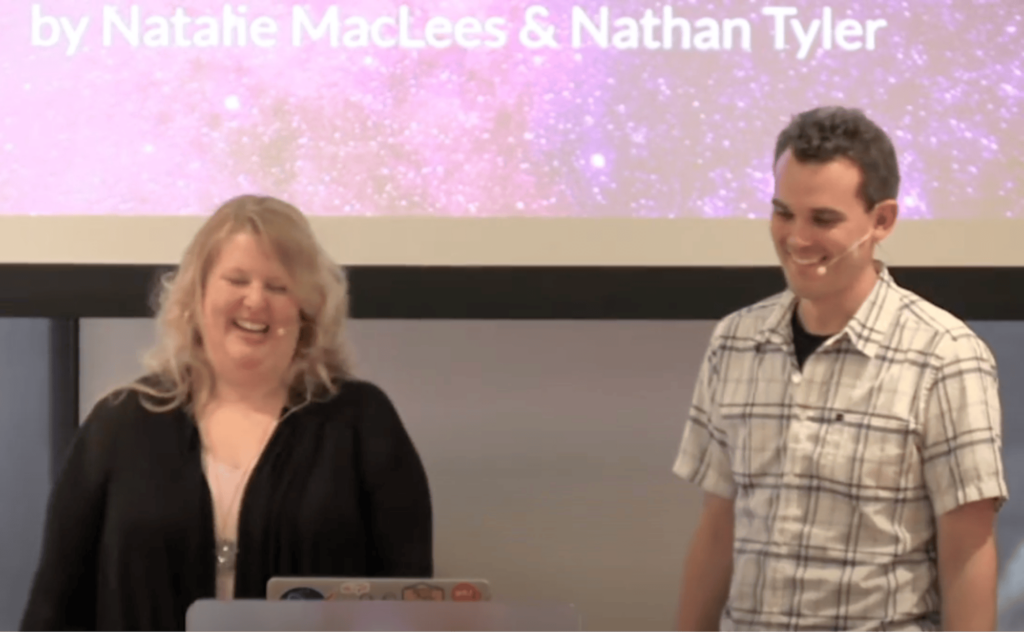 Natalie MacLees and Nathan Tyler speaking at LoopConf 2018.