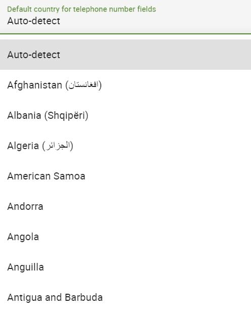 Set default country for telephone number fields