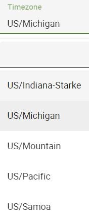 Selecting a timezone from the Timezone for the Booking Calendar and Admin App